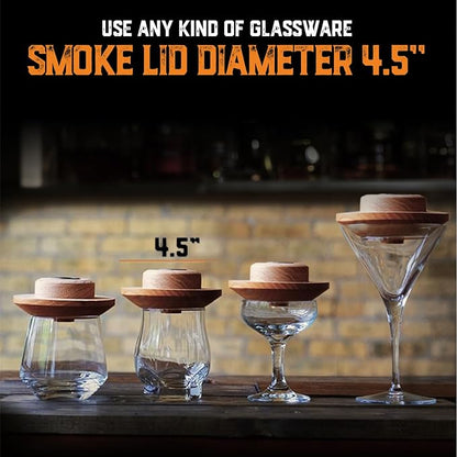 Whiskey Smoker Kit with Torch and Butane and Old Fashioned Syrup - 8 Flavors Wood Chips, 100% USA Oak, High-End Set - Old Fashioned Bourbon Cocktail Smoker Kit Gifts for Men Dad