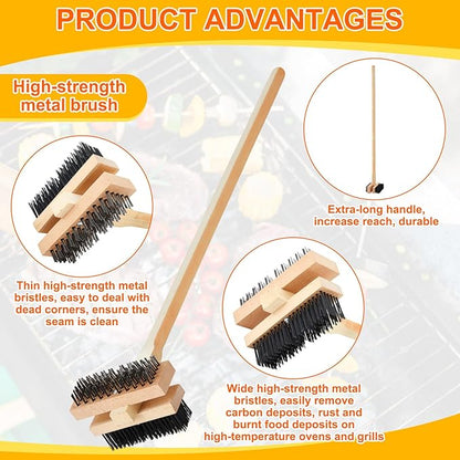 2 Pack Stainless Steel Grill Brush 48 Inch Large Double Ended Grill Brush with Long Handle for Commercial BBQs Outdoor Good Picnic Restaurant Kitchens Dealing with Grease Residue and Buildup