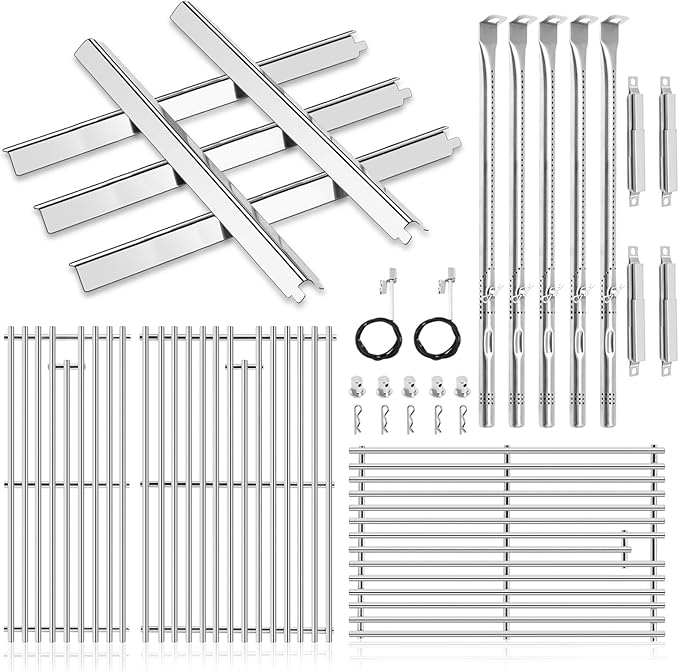 Criditpid Grill Replacement Parts for Charbroil Performance 5 Burner 463448021 463455021 463450022 463451022 463459021 463458021, Grill Grates, Heat Plates, Burners and Igniter for Charbroil Gas Grill