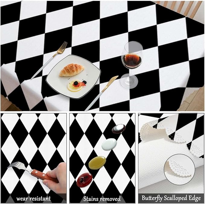 Swono Diamond Rectangle Tablecloth Geometric Black White Diamond Pattern Table Cloth Dining Table Cover for Home Kitchen Restaurant Party Buffet Picnic, 52x70 Inch