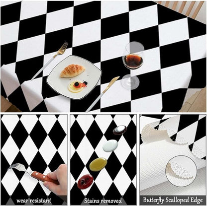 Swono Diamond Rectangle Tablecloth Geometric Black White Diamond Pattern Table Cloth Dining Table Cover for Home Kitchen Restaurant Party Buffet Picnic, 52x70 Inch