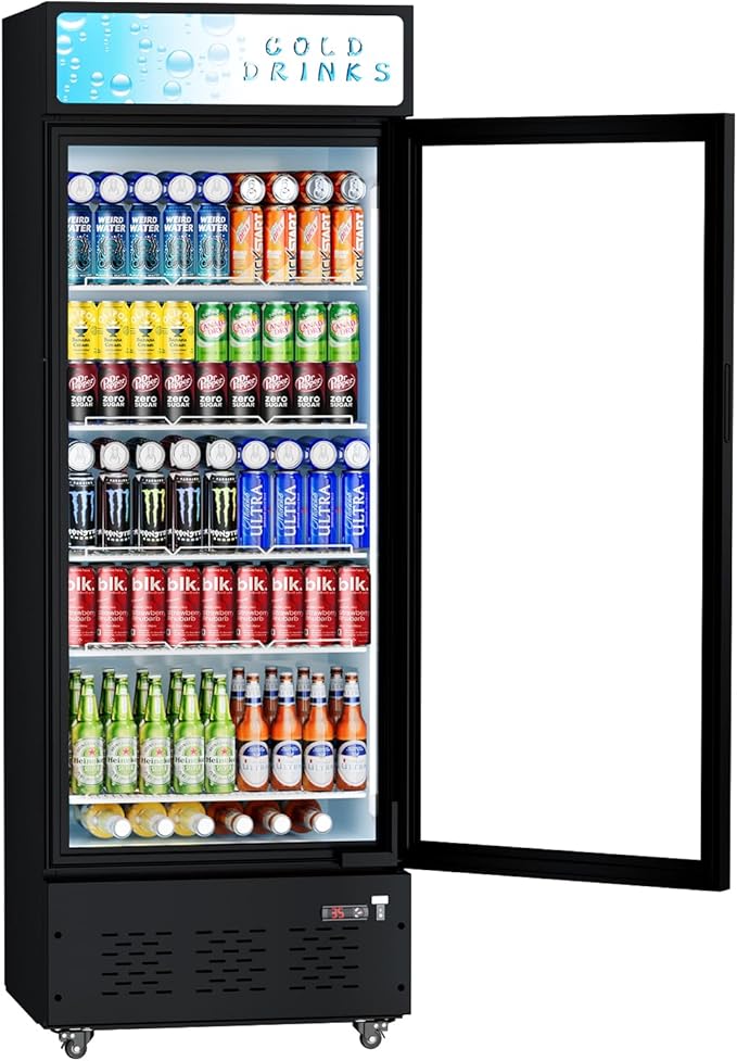 Commercial Display Refrigerator Glass Door 15.1 cu.ft Commercial Beverage Refrigerators with LED and Shelves for Cafe, Restaurant, Store