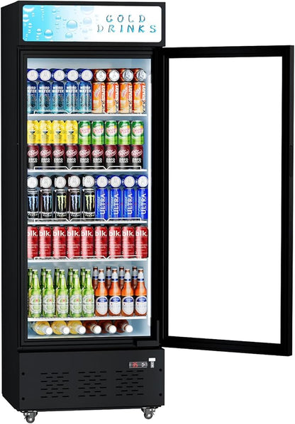 Commercial Display Refrigerator Glass Door 15.1 cu.ft Commercial Beverage Refrigerators with LED and Shelves for Cafe, Restaurant, Store