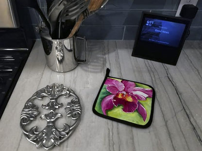 Caroline's Treasures JMK1270PTHD Orchid Pair of Pot Holders Kitchen Heat Resistant Pot Holders Sets Oven Hot Pads for Cooking Baking BBQ, 7 1/2 x 7 1/2