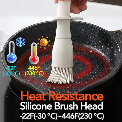 YARRAMATE 300ml /10oz Oil Dispenser with Brush - Glass Oil Bottle for Kitchen with Silicone Heat Resistant Basting Brush - Cooking Brush for Vinegar Sauce BBQ Grill Frying - Creamy White