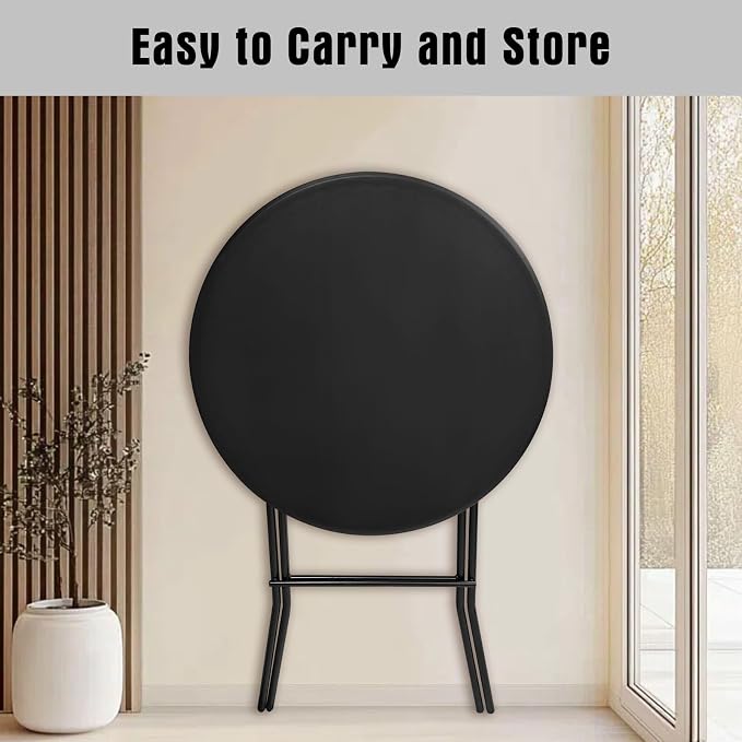 GUAGUA 32inch Folding Cocktail Tables, Bar Height, 2 Pack, Black | 32in round bar-height tables with foldable legs for parties, weddings, catering, and portable indoor or outdoor setups.
