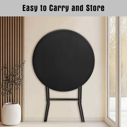 GUAGUA 32in Folding Cocktail Table, Bar Height, Round,High Top, Black | Portable plastic table with folding legs for parties, weddings, catering, and indoor or outdoor events.