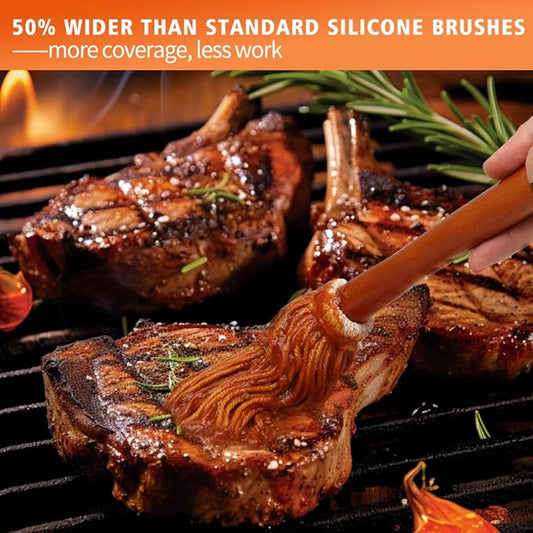 16" BBQ Sauce Basting Mops & Brushes for Roasting or Grilling, Apply Barbeque, Marinade or Glazing, Cotton Fiber Head and Hardwood Handle, Dish Mop Style, Perfect for Cooking or Cleaning - Pack of 3