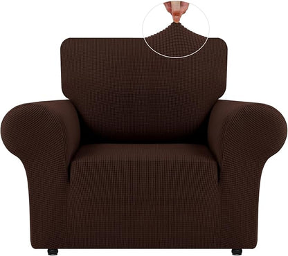 LURKA Stretch Chair Cover for Sofa, 1 Piece Armchair Slipcover, Chocolate | Soft Stretch Jacquard, Fits 31"-55" Armchairs, Elastic Bottom for Secure Fit, Machine Washable, Pet & Kid Friendly