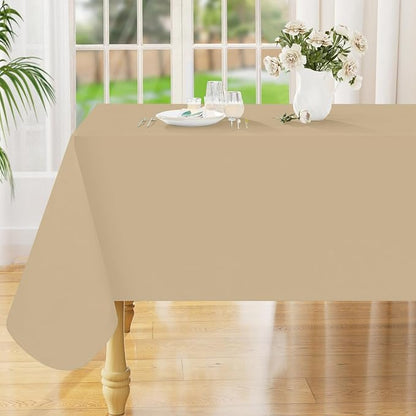 Smiry Rectangle Table Cloth 60x120 Inch, Waterproof Wipeable Vinyl Tablecloths Protector, Oil Spill Proof Plastic Table Cover for Dining, Picnic, Camping, Outdoor, Khaki