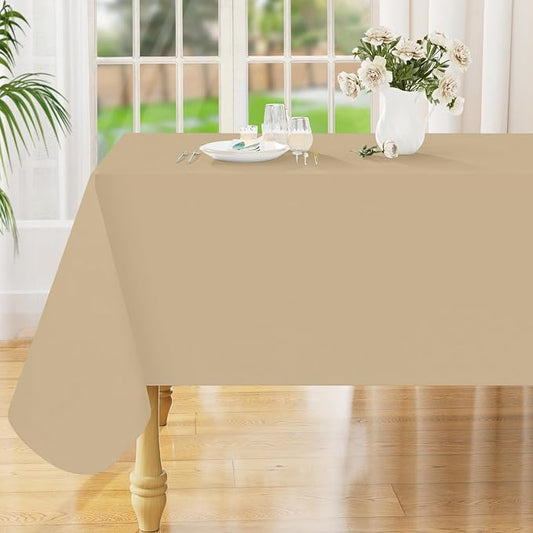 Smiry Rectangle Table Cloth 60x102 Inch, Waterproof Wipeable Vinyl Tablecloths Protector, Oil Spill Proof Plastic Table Cover for Dining, Picnic, Camping, Outdoor, Khaki