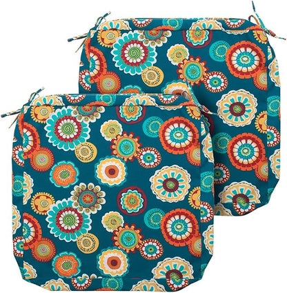 Magpie Fabrics Indoor Outdoor Cushion Cover Replacement 2 Pack, NO Insert! Water Repellent Slipcover with Ties Decor for Patio Garden Chair Sofa Bench Wicker(Floral Green, 24x24x4 Inch)