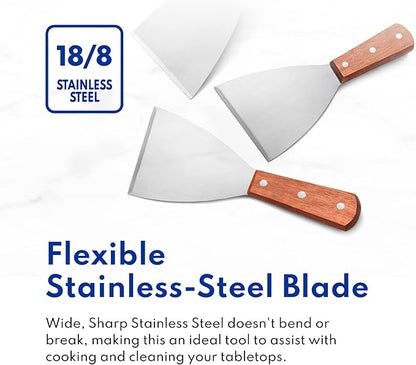 New Star Foodservice Stainless Steel Slant Edge Grill Scraper with Wood Handle, 4 x 8.5 Inch Restaurant Grade Griddle Scraper, Flat Top Scraper, Grill Cleaning Tool