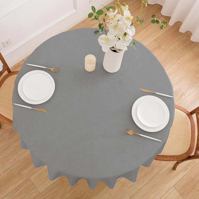 NLMUVW 60 Inch Round Vinyl Tablecloth with Flannel Backing, 100% Waterproof PVC Table Cloth Oil Proof Wipe Clean Table Cover for Dining Party Camping Outdoor, Dark Grey