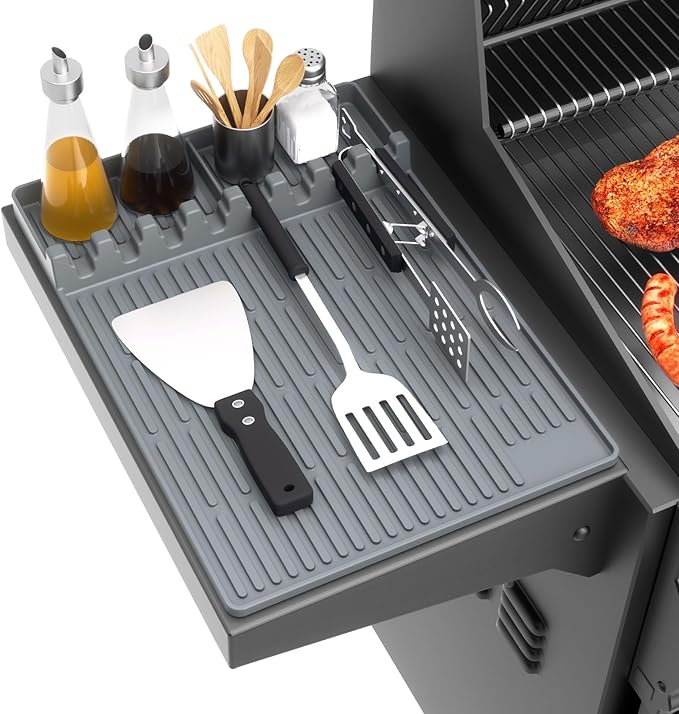 Snuggery Silicone Griddle Tools Mat for Blackstone – Griddle Accessories 16"x11.5" BBQ Spatula Organizer with Drip Pad, Heat-Resistant Grill Accessories for Outdoor Cooking, Gifts for Husband & Men