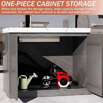 Outdoor Kitchen Cabinet with BBQ - Large Kitchen Cabinet with Slate Countertop Includes Barbecue Grill,Table Includes Stainless Steel Sink & Storage Space(62.99IN)