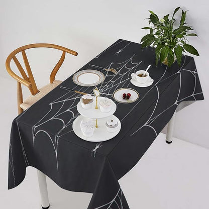 Spider Web Tablecloth, Scary Horror Spider Gothic Ghosts Black Water Resistant Wipeable Table Cover for Picnic Party Holiday Kitchen Dinner Table 60"x110"