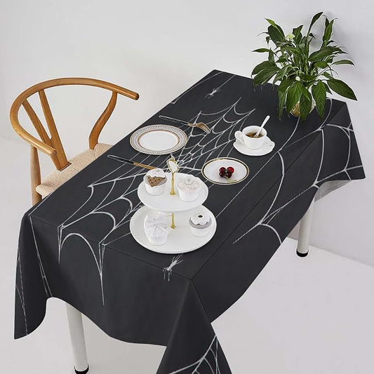 Spider Web Tablecloth, Scary Horror Spider Gothic Ghosts Black Water Resistant Wipeable Table Cover for Picnic Party Holiday Kitchen Dinner Table 60"x110"
