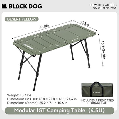 BLACKDOG IGT Camping Table, Folding Portable Camp Table, Adjustable Height Aluminum Portable Table with Carry Bag for Outdoor, Pictic, Patio and Backyard 48.8" L x 22.8" W, Jungle Green