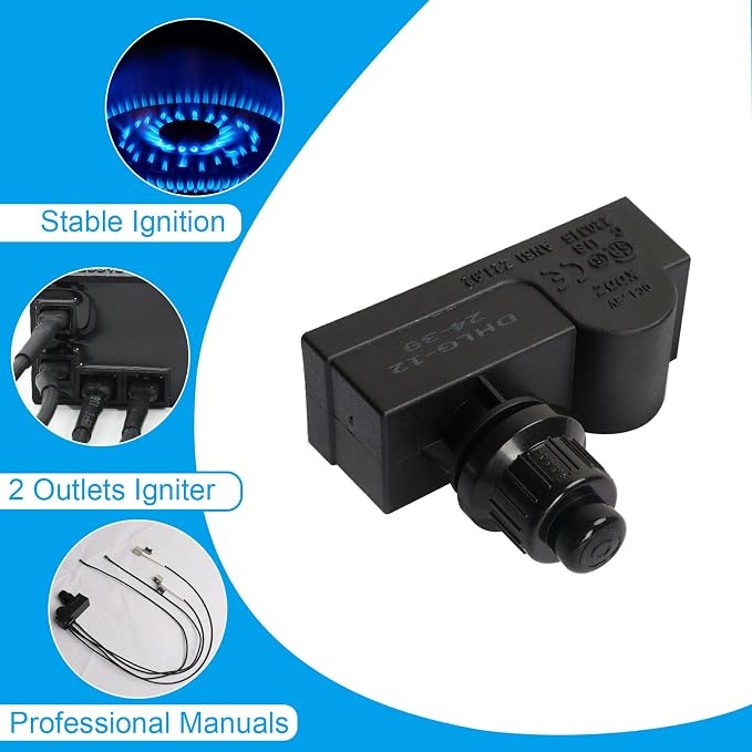 G350-0017-W1 2-Outlets Grill Igniters for Charbroil Electronic Ignition Module Replacement Kit w/Wires and 2 Push Buttons for Charbroil Surefire Ignition Systems