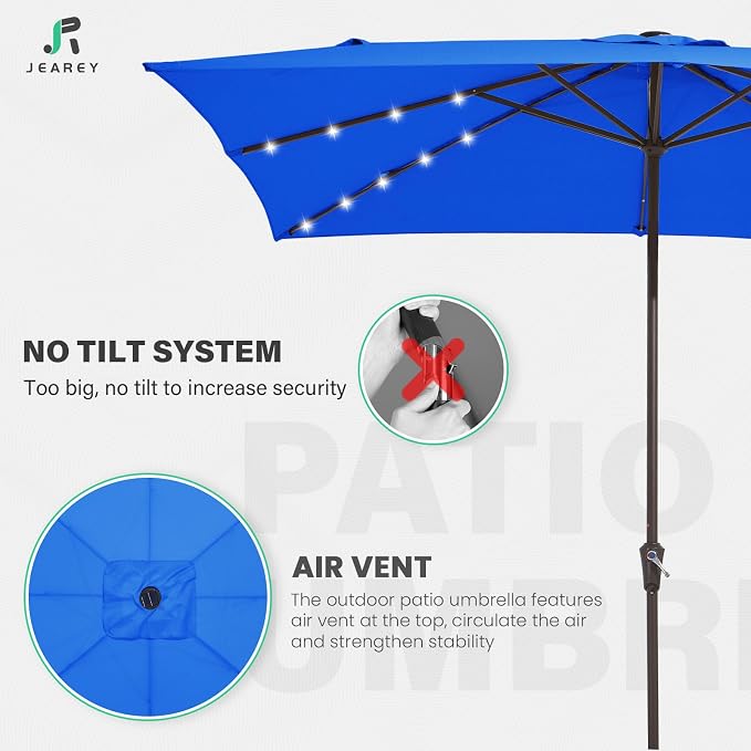 JEAREY 8x10' Rectangle LED Lighted Umbrella Patio Umbrella Outdoor w/Crank | Solar Market Umbrellas with 8 Sturdy Ribs, UV Protection Waterproof Sunproof for Pool, Deck, Backyard(Royal Blue)