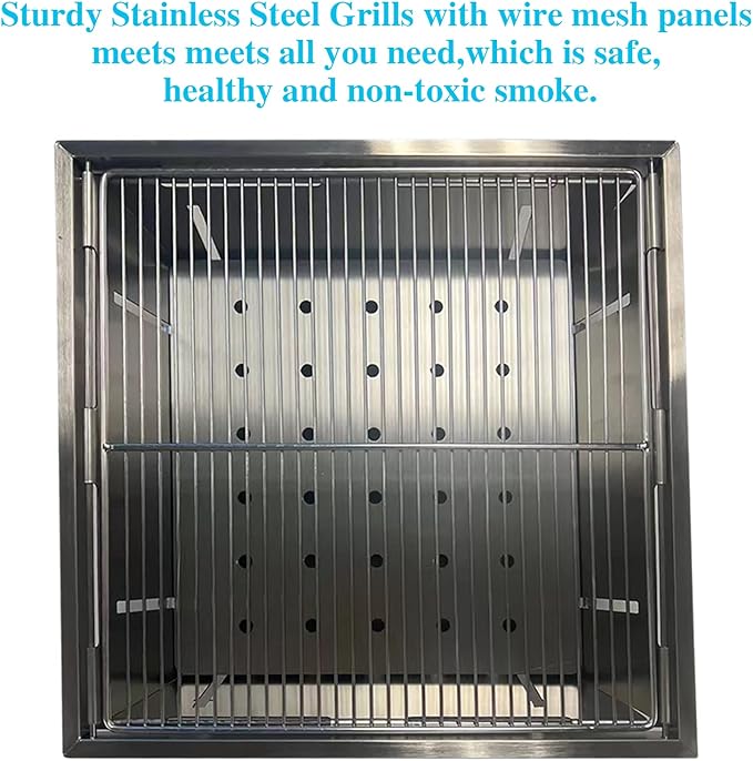 Portable Charcoal Grill for Camping, SEHOMY Foldable BBQ Grills Stainless Steel Smoker Barbecue Picnic Stove for Outdoor Cooking Camping Hiking Picnics Garden Travel Patio Backyard (M)