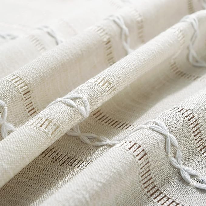 Chassic 60 x 104 inches Farmhouse Style Linen tablecloths, Wrinkle Resistant Washable Dining Room Table Cloths for 6 Foot Rectangle Tables - Hemstitch Beige