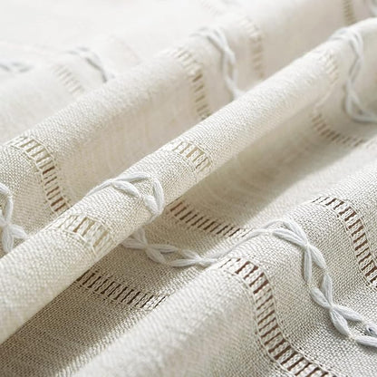 Chassic 60 x 104 inches Farmhouse Style Linen tablecloths, Wrinkle Resistant Washable Dining Room Table Cloths for 6 Foot Rectangle Tables - Hemstitch Beige