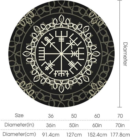 Vintage Viking Pattern Round Tablecloth, Viking Ancient Runic Scandinavian Celtic Seasonal Table Cloth Waterproof Wipeable Table Cover for Picnic Holiday Party Kitchen Dining 50"