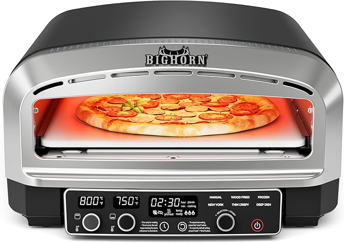 BIG HORN 14-Inch Indoor Pizza Oven, 850°F High-Heat Electric Countertop Pizza Oven for Restaurant-Style Artisan Pizza with Pizza Stone and Pizza Peel, PID Precision Temperature Control