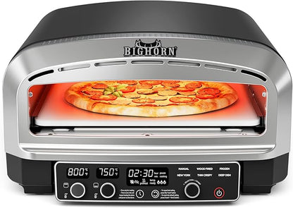 BIG HORN 14-Inch Indoor Pizza Oven, 850°F High-Heat Electric Countertop Pizza Oven for Restaurant-Style Artisan Pizza with Pizza Stone and Pizza Peel, PID Precision Temperature Control