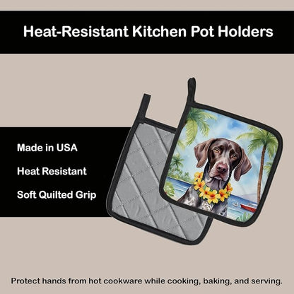 Caroline's Treasures German Shorthaired Pointer Luau Pair of Pot Holders Kitchen Heat Resistant Pot Holders Sets Oven Hot Pads for Cooking Baking BBQ, 7 1/2 x 7 1/2