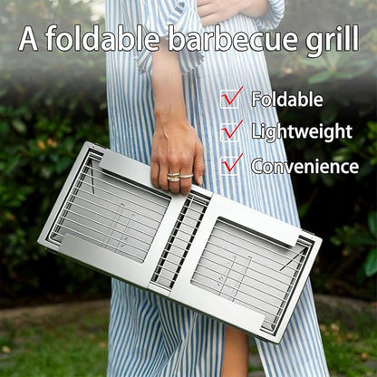 Foldable Small Charcoal Grill Portable Stainless Steel Charcoal Grill Perfect for 2-3 Outdoor Enthusiasts Ideal for Camping, BBQ, Picnics Tailgating Includes Gloves & Carry Bag