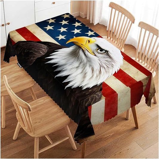 Swono Tablecloth 52"X70" Bald Eagle, Bird Bald Eagle On Grunge American Flag Rectangle Table Cover Anti-Oil Tablecloth for Dining Tables, Parties, Wedding and Banquet Decoration