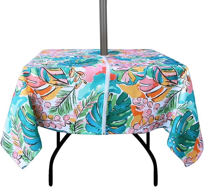 EHouseHome Outdoor and Indoor 60x60 inch Tablecloth with Umbrella Hole and Zipper, Waterproof Zippered Patio Cloths, Spring/Summer Table Covers for Backyard Circular Table/BBQs/Picnic