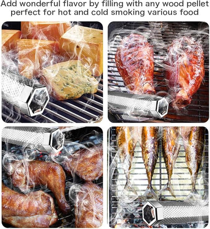LANNEY Smoke Tube for Pellet Smoker 2 Pack, 12'' Smoker Tube for Pellet Grill - Hot or Cold Smoker Accessories for Electric Gas Charcoal Grilling, Stainless Steel Portable Barbecue Smoking Tube
