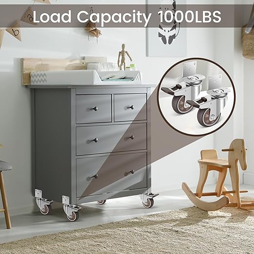 Nefish 3 Inch Side Mount Casters Wheels, L-Shaped Rubber Caster Set of 4, Ball Bearing 360 Degree Plate Swivel Castors Wheel 1000 LBS, Casters Wheels for Furniture, Baby Bed, Kitchen, Cabinet, Table