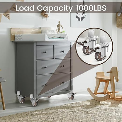 Nefish 3 Inch Side Mount Casters Wheels, L-Shaped Rubber Caster Set of 4, Ball Bearing 360 Degree Plate Swivel Castors Wheel 1000 LBS, Casters Wheels for Furniture, Baby Bed, Kitchen, Cabinet, Table