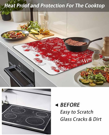 Stove Top Covers for Electric Stove 24x21 Inches,Christmas HeatResistant Glass Cooktop Protector,Red Merry Xmas Glitter Sparkle Bokeh Snowflake Winter Ceramic Stovetop Countertop Covers Mat,Oven Cover
