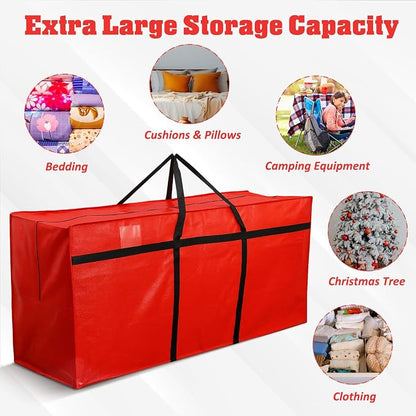 4 Pcs 194 Gallon Extra Large Moving Bags Heavy Duty Storage Bag with Strong Zipper Handle Foldable XXL Jumbo Storage Tote Packing Moving Box for College Dorm Travel Cloth Duffle (Red)