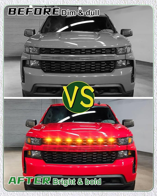 LED Grill Lights for 2019 2020 2021 Chevy Silverado Accessoreis | Clip On Front Grille Insert Light Bar Head Lamp Fits Silverado Trail Boss,WT,Custom Only