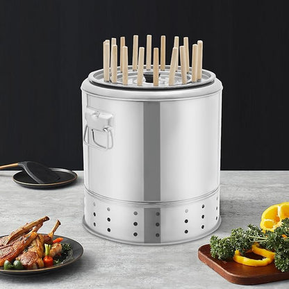 Large Portable Charcoal Grill for Outdoor Cooking, Camping, Backyard, Beach, Stainless Steel BBQ Barrel Grill with 20 Skewers, 360° Smokeless Barbecue Grills for Family & Campers