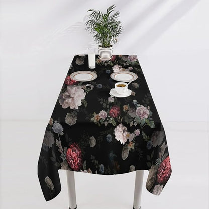 Vintage Florals Tablecloth, Black Pink Garden Gothic Flowers Rustic Roses Boho Botanical Plant Water Resistant Wipeable Table Cover for Picnic Party Holiday Kitchen Dinner Table 55"x55"