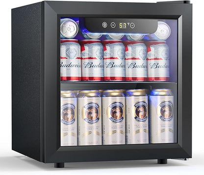 COWSAR Beverage Refrigerator, 50 Cans Wine Cooler, ETL Approved 1.3 Cu.ft Mini Fridge with Glass Door, Adjustable Shelves, Digital Temperature Freestanding Small Drink Fridge for Soda Beer or Wine