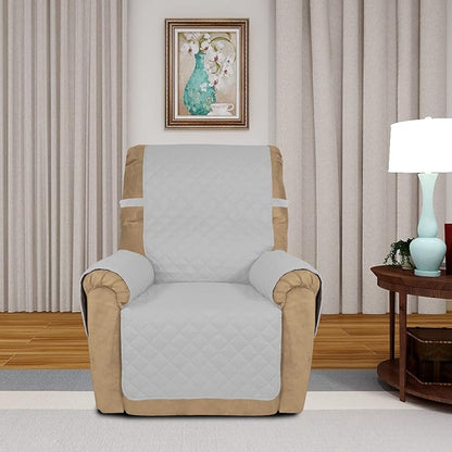 PureFit Reversible Recliner Chair Covers Couch Covers for Dogs, 19 in | Light Gray/Ivory, Water Resistant Couch Protector, Washable Pet Couch Cover with Non Slip and Elastic Straps For Kids