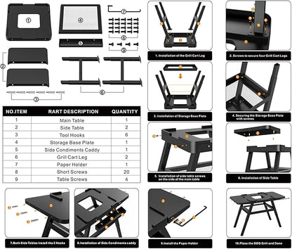 Grill Stand for Ninja Woodfire Outdoor Grills, Portable Adjustable Grill Cart Table for Ninja XSKUNSTAND OG700 OG800 OG900 OO101 Series & for Artisan MO201 Pizza Oven Stand Accessories with Shelves