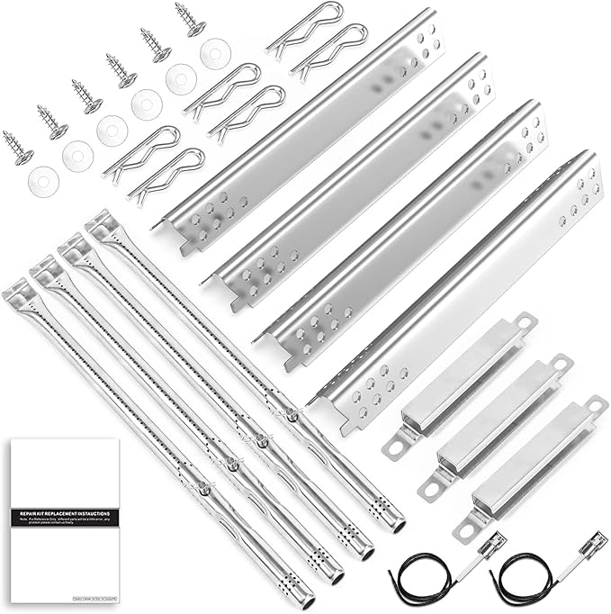 Uniflasy Grill Replacement Parts for Charbroil Advantage 4 Burner 463344015, 463343015, 463432215, 463240015 Gas Grill 3 Burner 463464315 466434315 463436815 Heat Plate, Grill Burner, Carryover Tube