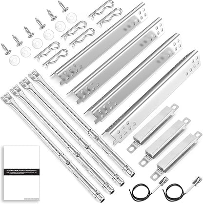 Uniflasy Grill Replacement Parts for Charbroil Advantage 4 Burner 463344015, 463343015, 463432215, 463240015 Gas Grill 3 Burner 463464315 466434315 463436815 Heat Plate, Grill Burner, Carryover Tube