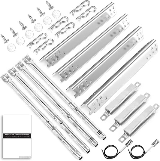 Uniflasy Grill Replacement Parts for Charbroil Advantage 4 Burner 463344015, 463343015, 463432215, 463240015 Gas Grill 3 Burner 463464315 466434315 463436815 Heat Plate, Grill Burner, Carryover Tube