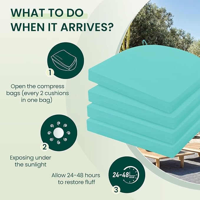 HARBOREST Outdoor Chair Cushions Set of 4, Water Resistant Patio Chair Cushions with Ties, Outdoor Seat Cushions for Patio Furniture, 17"x16"x2", Teal